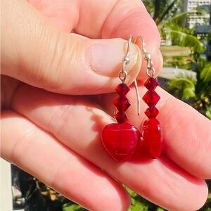 Red Heart Earrings, with sterling silver and Swarovski crystal